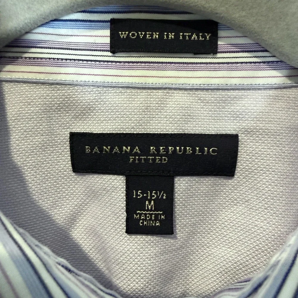 Banana Republic Dress Shirt Mens Medium 15.5 Blue Stripe‎ Slim Fit Button Down
